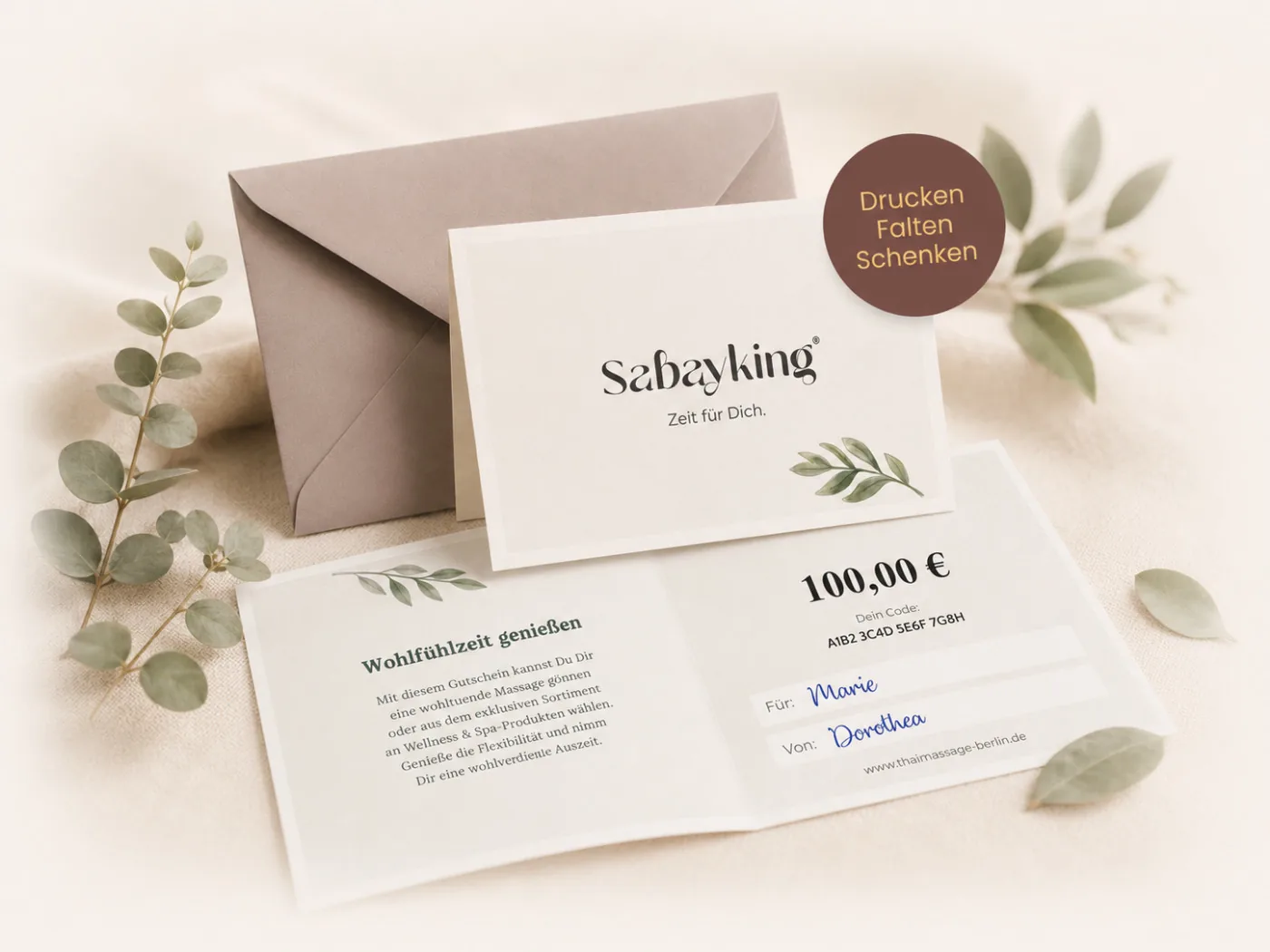 Geschenkidee Entspannung Berlin Personalisierter Geschenkgutschein
